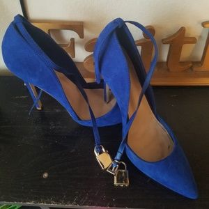 Deep blue suede pumps